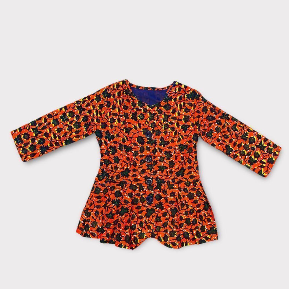 Vintage orange blue floral peplum blazer w buttons woman size M to L